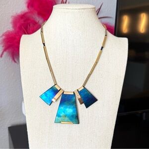Vintage Dicrotic Glass Blue and Gold Necklace
